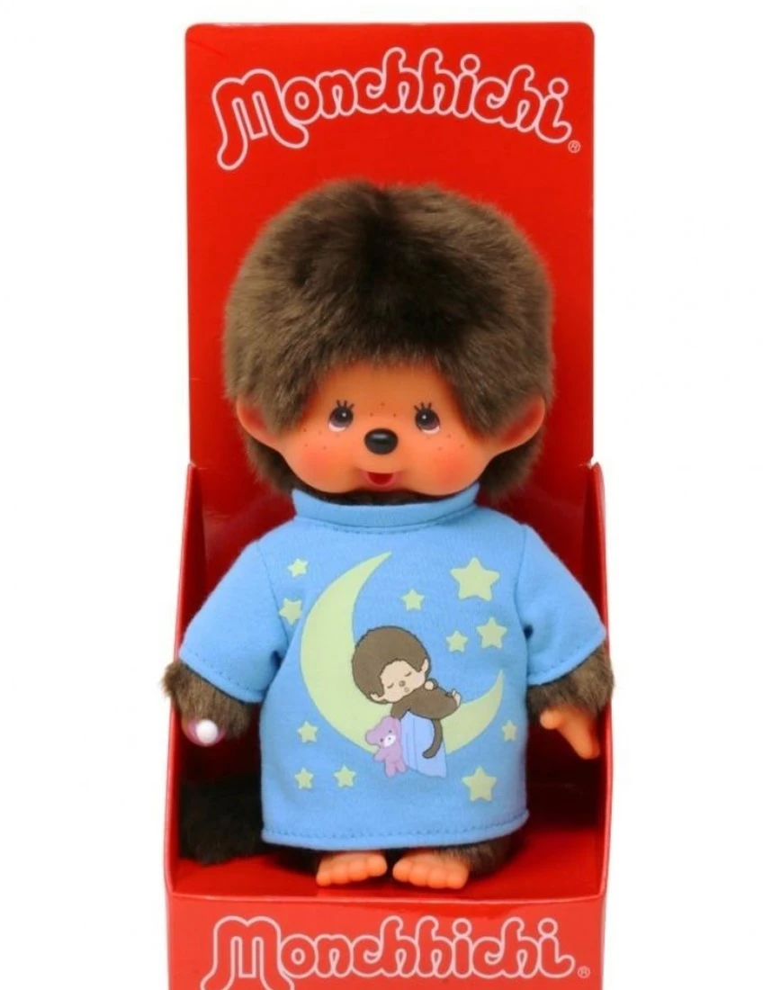 Sekiguchi 223725 Original Monchhichi Junge, Aus Braunem Plüsch, Mit Blauem Schlafshirt Und Glow In The Dark Elementen, Ca. 20 Cm 3 Sekiguchi 223725 Original Monchhichi Junge, Aus Braunem Plüsch, Mit Blauem Schlafshirt Und Glow In The Dark Elementen, Ca. 20 Cm – Bild 3