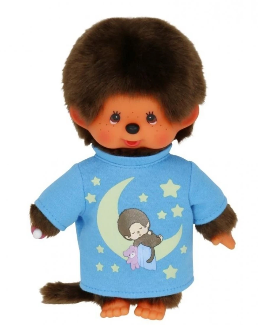 Sekiguchi 223725 Original Monchhichi Junge, Aus Braunem Plüsch, Mit Blauem Schlafshirt Und Glow In The Dark Elementen, Ca. 20 Cm 1 Sekiguchi 223725 Original Monchhichi Junge, Aus Braunem Plüsch, Mit Blauem Schlafshirt Und Glow In The Dark Elementen, Ca. 20 Cm