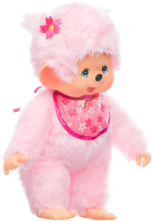 Sekiguchi 242405 - Original Monchhichi Mädchen Kirschblüte, Aus Rosa Plüsch, Mit Lätzchen Und Zöpfen Mit Blumen, Ca. 45 Cm 2 Sekiguchi 242405 - Original Monchhichi Mädchen Kirschblüte, Aus Rosa Plüsch, Mit Lätzchen Und Zöpfen Mit Blumen, Ca. 45 Cm – Bild 2