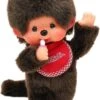 Sekiguchi 255177 - Original Monchhichi Junge, Aus Braunem Plüsch, Mit Rot-weißem Lätzchen, Ca. 20 Cm