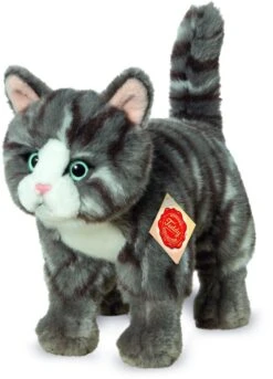 Teddy Hermann 91822 Katze 20 Cm, Kuscheltier, Plüschtier, Grau Getigert